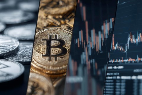 Collage of crypto trading and digital payment technologies, AI generated