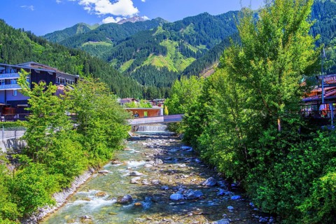 Zillerbach in the town centre, Mayrhofen, Zillertal, Zillertal Alps, Tyrol, Austria