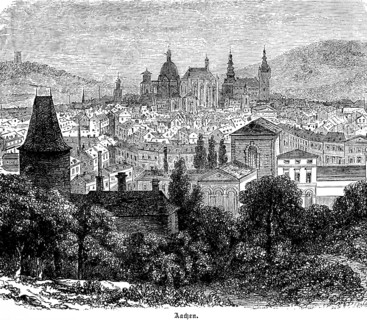 Cityscape of Aachen, former imperial city and imperial coronation, town hall, cathedral, North