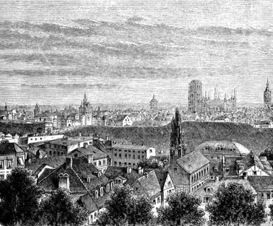 Cityscape of Gdansk, Pomerania, Poland, churches, towers, former German Empire, historical