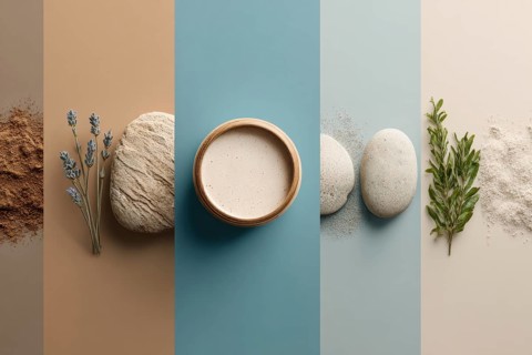 Collage of healthy organic cosmetics and makeup, AI generated