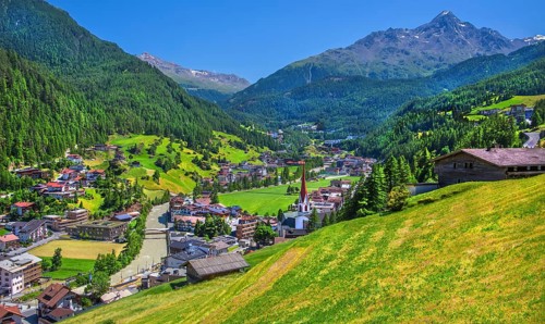 View of the village and the valley, Sölden, Ötztal, Ötztal Alps, Tyrol, Austria
