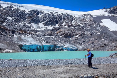 Rettenbachferner with glacial lake on the Ötztal Glacier Road, Sölden, Ötztal, Ötztal Alps, Tyrol,