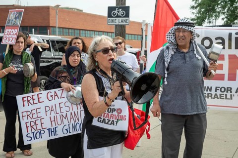 Detroit, Michigan USA - 26 July 2025 - Protesters rally at Eastern Market, banging empty pots to