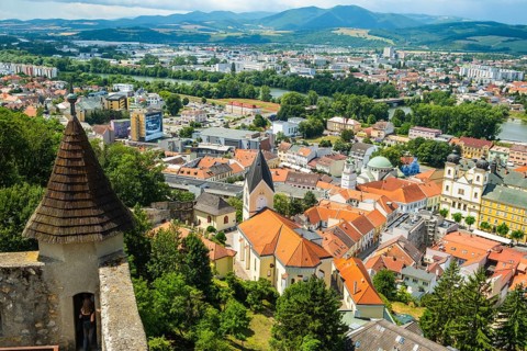 View from the castle of the town of Trencín, the parish church of the Nativity of the Virgin Mary