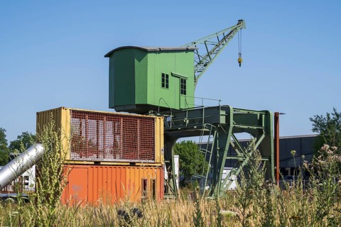 Historic crane at the harbour, Dortmund, Ruhr area, North Rhine-Westphalia, Germany
