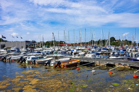 Maritime ambience with marina full of boats in Henan on Orust, Bohuslän, Västra Götalands län,