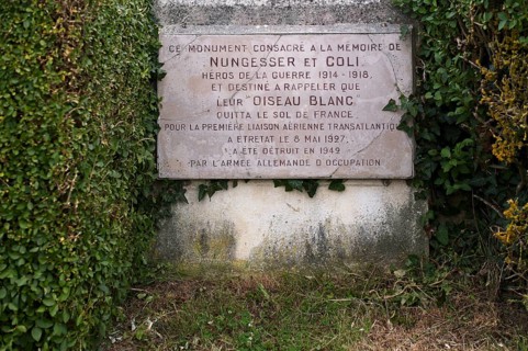Memorial plaque, monument in honour of the French aviators François Coli and Charles Nungesser,