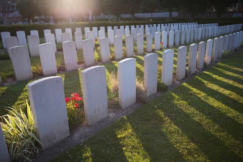 Flowers, gravestones, war graves, soldiers' graves, military cemetery, First World War, Church of