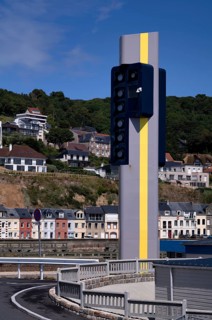Radar tower, navigation aid for shipping, sculpture, Fécamp, Normandy, Seine-Maritime, France