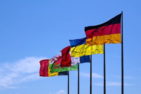National flag, flag of Germany, Ukraine, France, Normandy, Belgium, blowing in the wind, sky, blue,