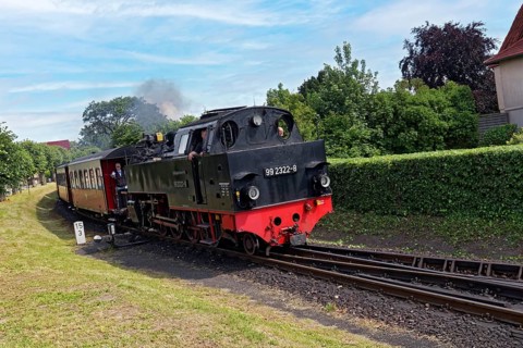 Molli steam locomotive on the line, Mecklenburgische Bäderbahn, Baltic resort Kühlungsborn, Baltic