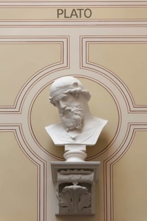 Plato, ancient Greek philosopher, bust in the stairwell, main building of the University of