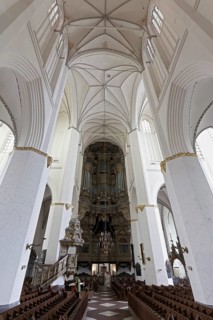 St Mary's Church, Gothic nave with organ, Rostock, Mecklenburg-Western Pomerania, Germany