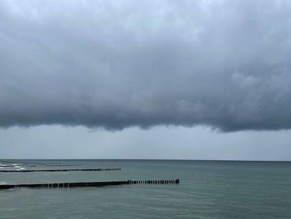 Heavy rain clouds over the Baltic Sea near Kühlungsborn, Mecklenburg-Western Pomerania, Germany