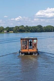 Houseboat, Mirow, Mecklenburg Lake District, Mecklenburg-Western Pomerania, Germany
