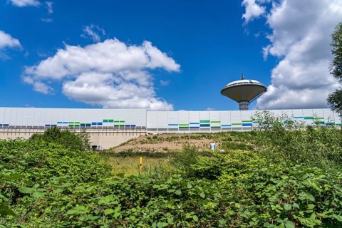 Green corridor with the river Dhünn, 40 km long river that flows into the Wupper near Leverkusen,