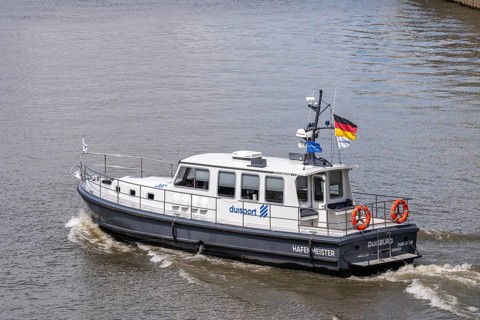 Harbour control boat, Hakon II, of the harbour master in the port of Duisburg-Ruhrort, Duisport,