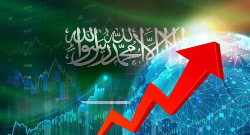 Global financial growth with Saudi Arabia flag. Financial growth with Saudi Arabia flag on economic