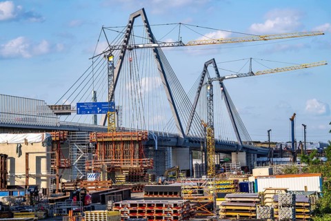 Construction site on the left bank of the Rhine for the new construction of the second motorway