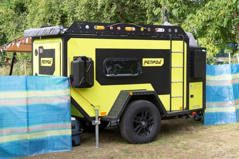 Penpod camping trailer at campsite, Shottisham, Suffolk, England, UK