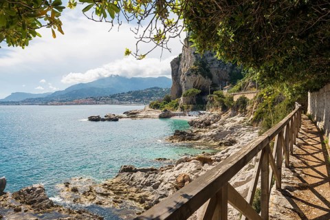 Hiking trail by the sea, Menton, Alpes Maritimes, Provence Alpes Cote d'Azur, French Riviera, South