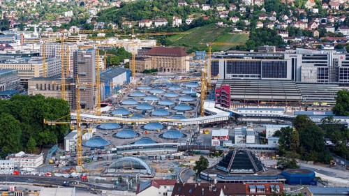 Stuttgart Central Station. The Stuttgart 21 construction site, where the new through station is