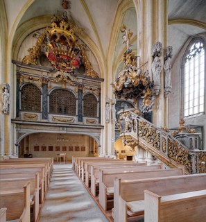 St Peter and Paul Cathedral, interior with pulpit and royal box, Museum Zeitzer Schloss Moritzburg,