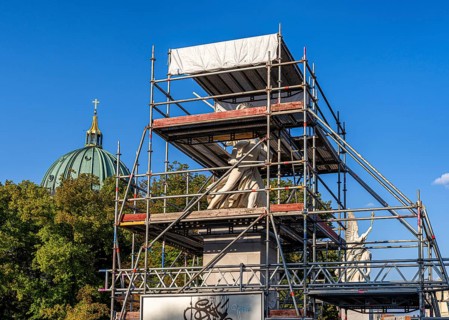 Scaffolded sculpture on the castle bridge on the Spree Canal, Berlin, Germany