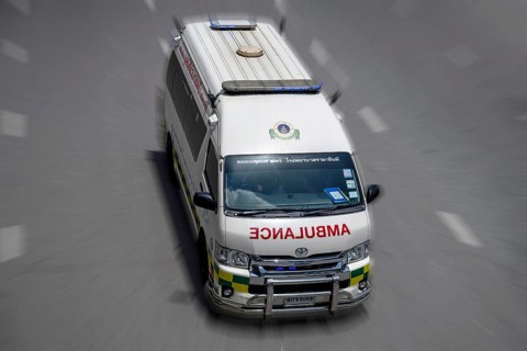 Ambulance with blue light, Bangkok, Thailand