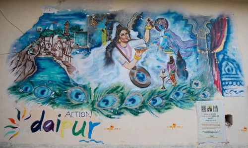 Wall painting, street art, Udaipur, Rajasthan, India