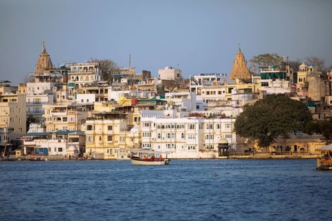 Udaipur old town on Lake Pichola, Rajasthan, India