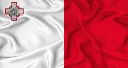 Realistic Malta flag waving. Close up of flag of Malta with cloth texture