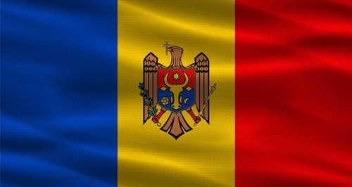 Moldova flag with fabric texture. Realistic flag of Moldova waving