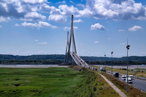 Motorway, Pont de Normandie, Normandy Bridge, cable-stayed bridge, Le Havre, Honfleur, Normandy,