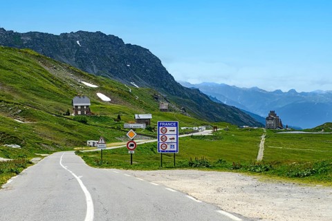 High mountain pass road above tree line with 2188 metre high alpine pass Little Saint Bernard,
