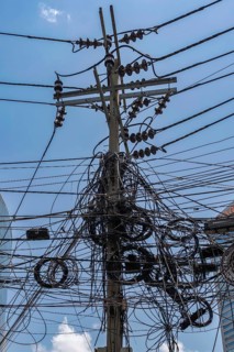 Electricity pylon cable tangle, Bangkok, Thailand