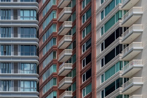 Apartment block facade, Bangkok, Thailand