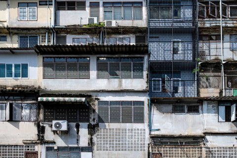 Dilapidated building facade, Bangkok, Thailand