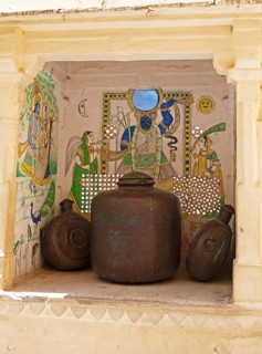 Mural in a niche in the City Palace Museum, City Palace of Udaipur, Rajasthan, India