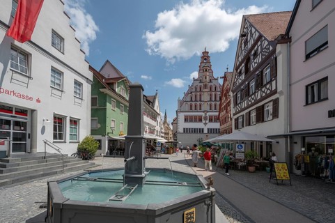 Historic houses and fountains at the Kornhaus, Hauptstr., Bad forest lake, Baden-Württemberg,