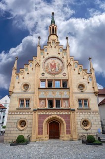 Historic Heilig Geist hospital, mentioned in the 13th century, neo-Gothic façade in 1856, Bad