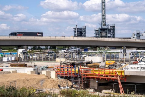 Motorway construction site at the Leverkusen-West junction, A1 and A59 motorways, new construction,