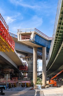 Motorway construction site at the Leverkusen-West junction, A1 and A59 motorways, new construction,