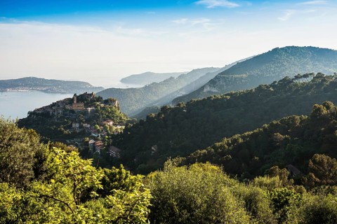 Picturesque mountain village overlooking the sea, Èze, Cote d'Azur, Alpes-Maritimes,