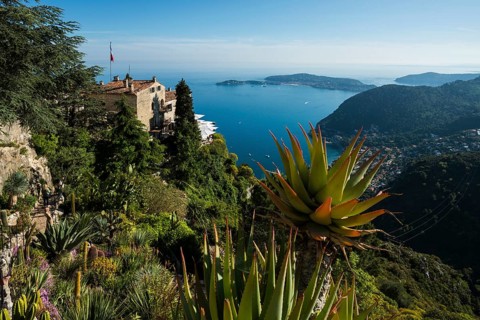 Picturesque mountain village overlooking the sea, Jardin Exotique, Èze, Cote d'Azur,