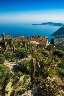 Picturesque mountain village overlooking the sea, Jardin Exotique, Èze, Cote d'Azur,