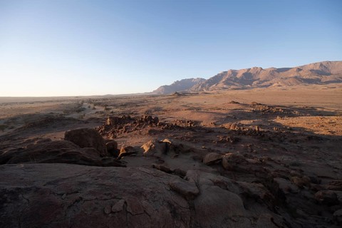 Desert landscape with Brandberg in the morning light, at sunrise, Erongo, Damaraland, Namibia