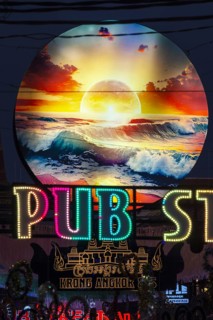 Neon lights, Pub Street in the evening, entertainment district with bars and restaurants, Siem