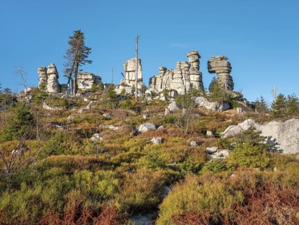 Rock formation on the Dreisesselberg (1333m), granite rock towers on the summit, Lower Bavaria,